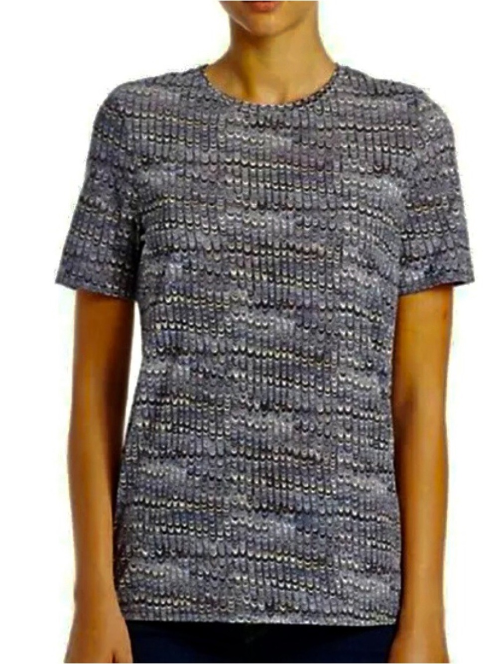 NWT Tory Burch Navy Marble Short Sleeve Shirt Womens Size Medium